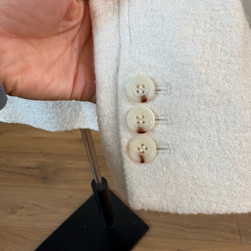 Talbots Blazer Women 2 L Cream Wool Blend Bouclé Notched Stand Collar Old Money - Picture 6 of 10